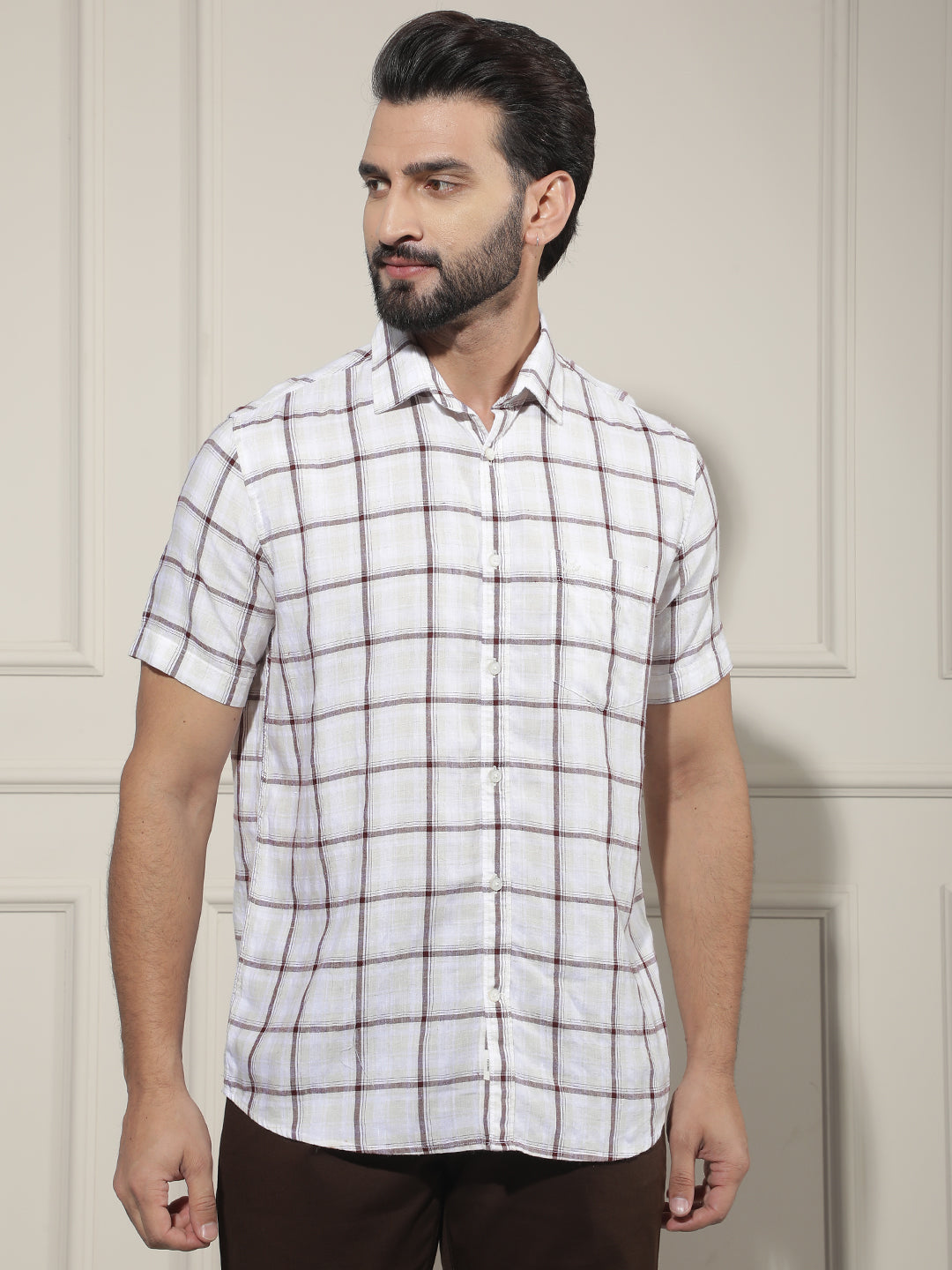Purple Checked Linen Shirt