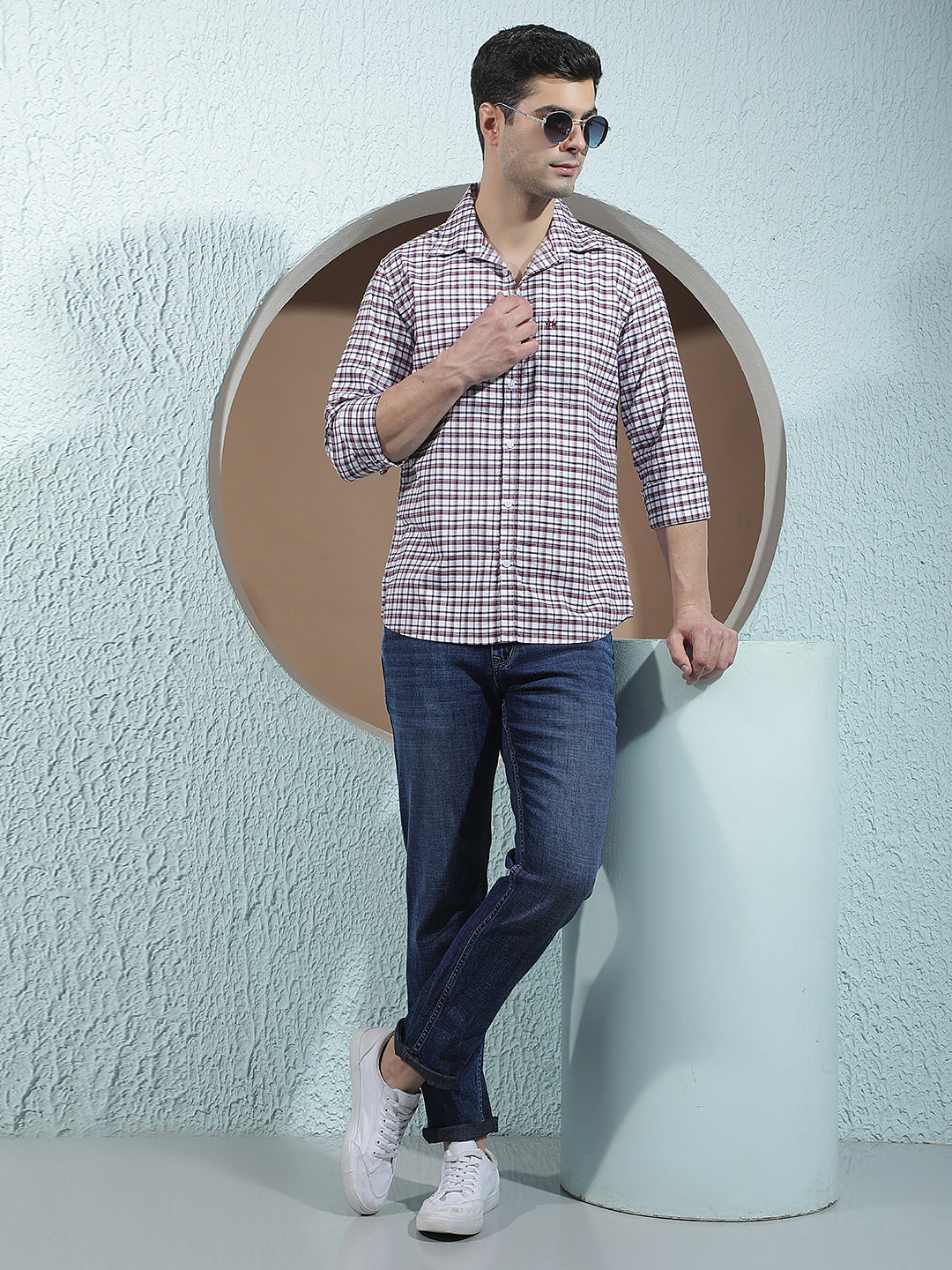 100% Cotton Maroon Checked Shirt