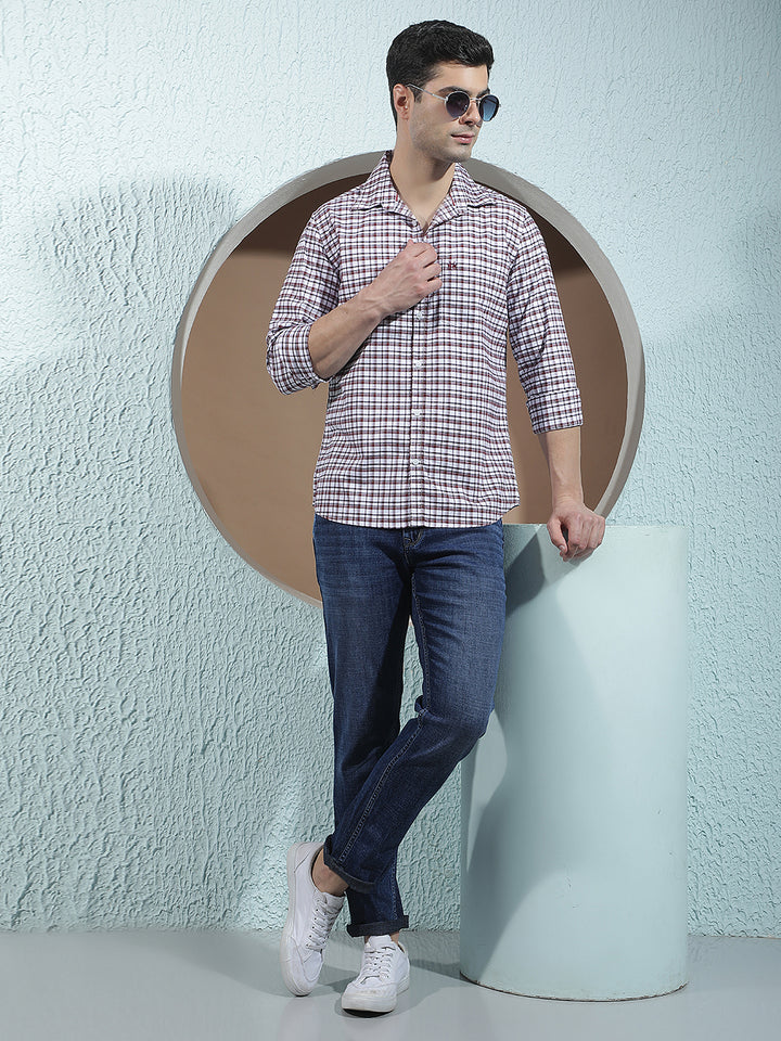 100% Cotton Maroon Checked Shirt