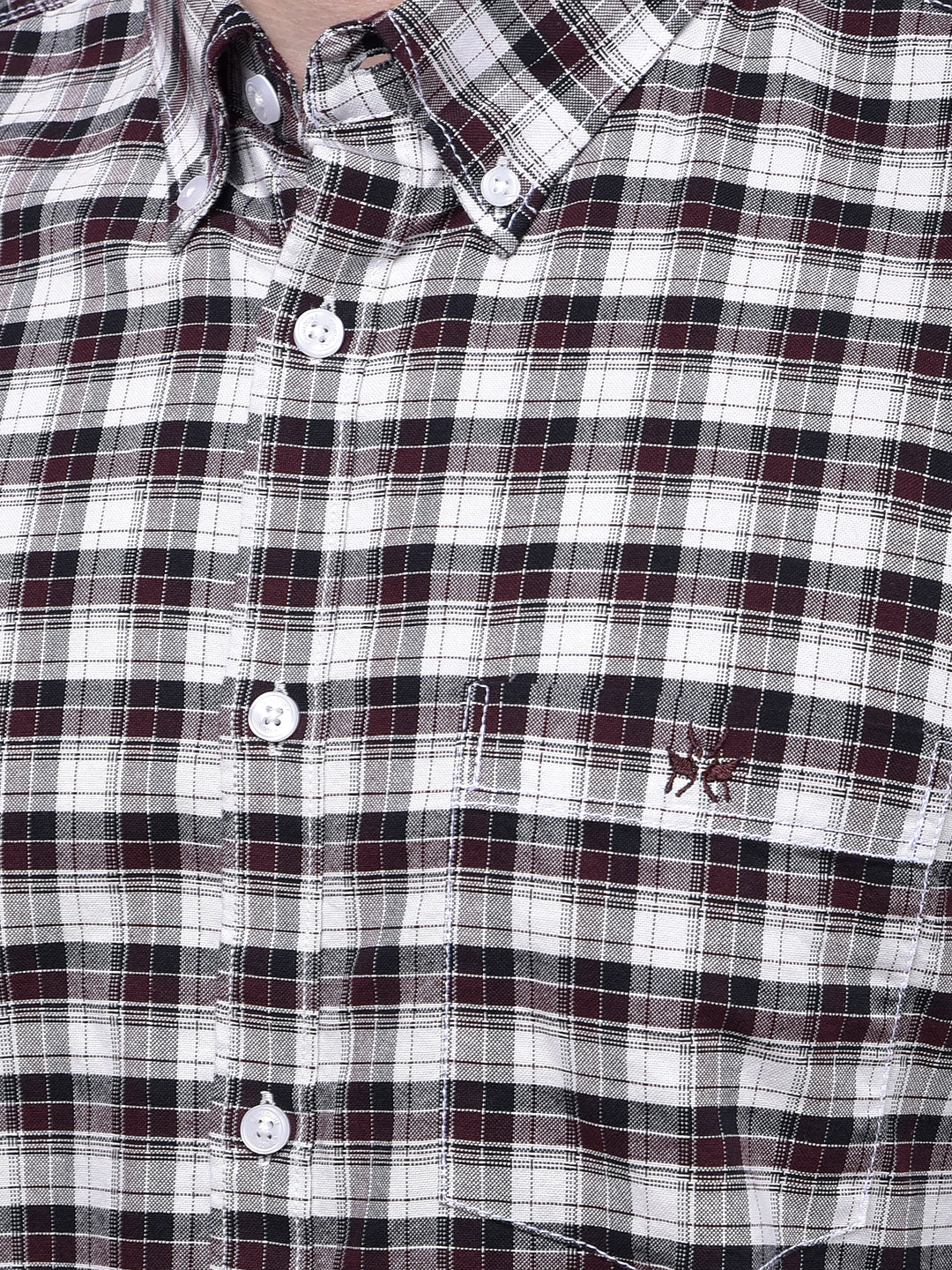 Wine Checked Button-Down Collar 100% Cotton Shirt