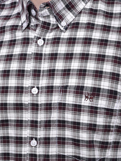 Wine Checked Button-Down Collar 100% Cotton Shirt
