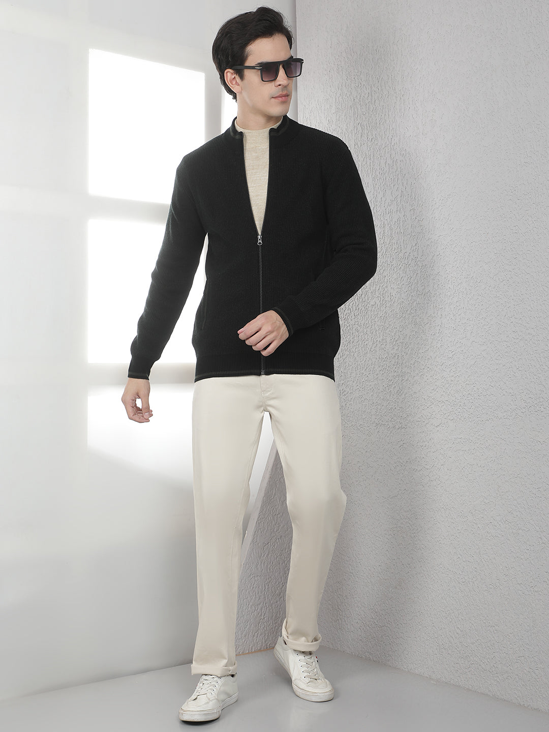 Navy Blue Jacquard Knitted Cardigan