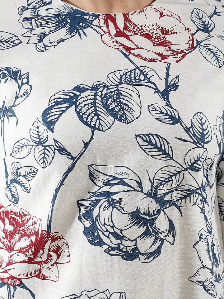 Linen Blue Floral Print Top