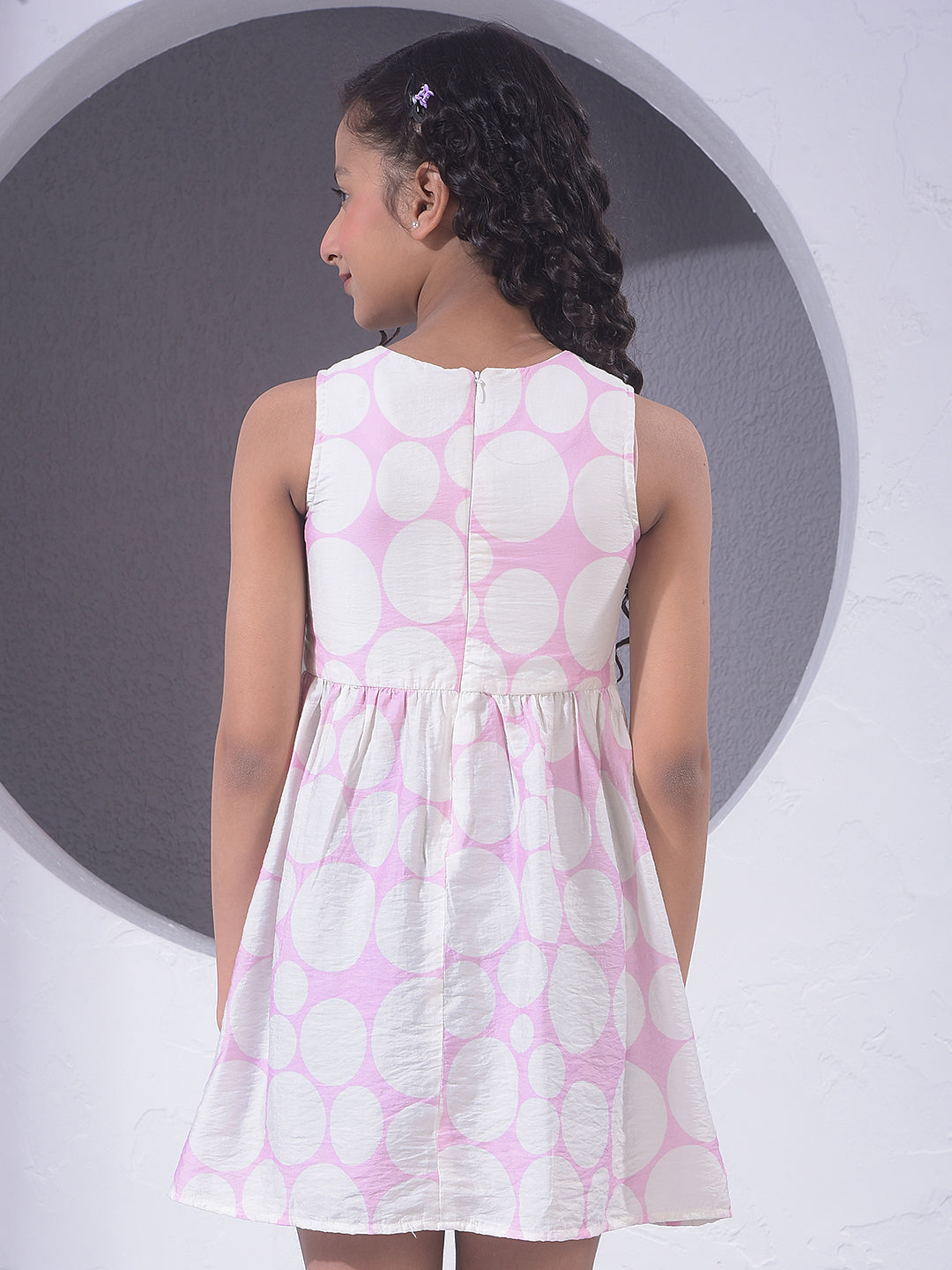 Pink Polka Dots Sleeveless With Belt Mini Dress