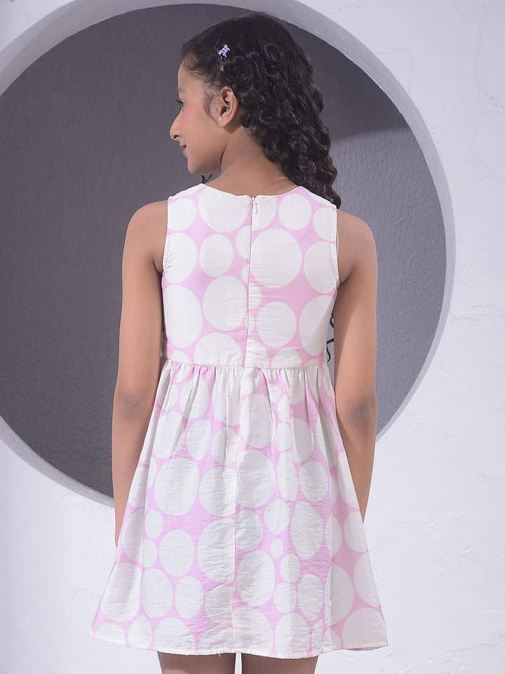 Pink Polka Dots Sleeveless With Belt Mini Dress