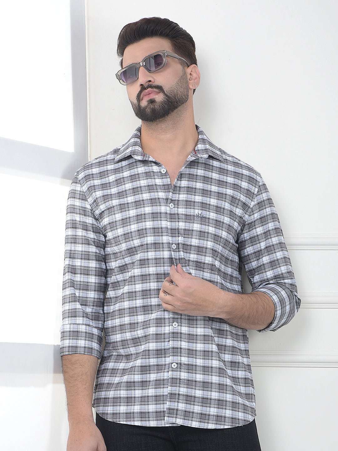 Onyx Grey Checked 100% Cotton Shirt