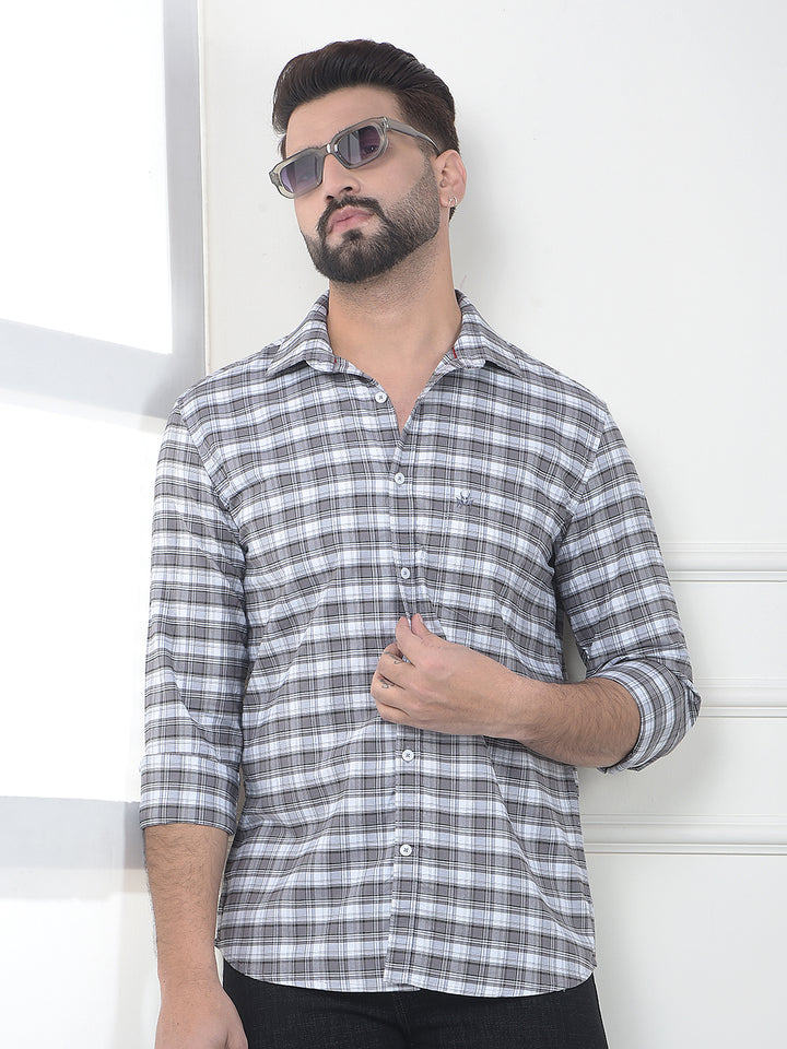 Onyx Grey Checked 100% Cotton Shirt