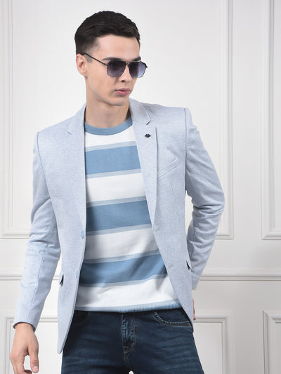 Blue Printed Notched Lapel Corduroy Blazer