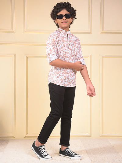 Brown Floral Print 100% Cotton Kurta