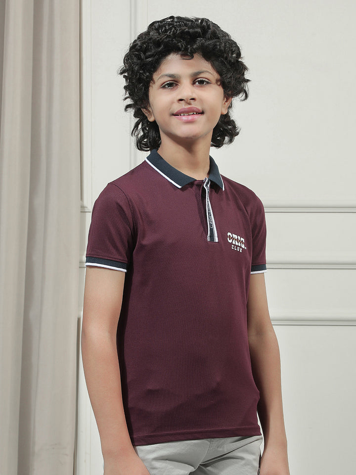 Wine Typographic Polo Neck T-Shirt