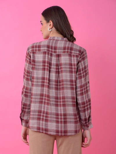 Brown Checked V-Neck Shirt