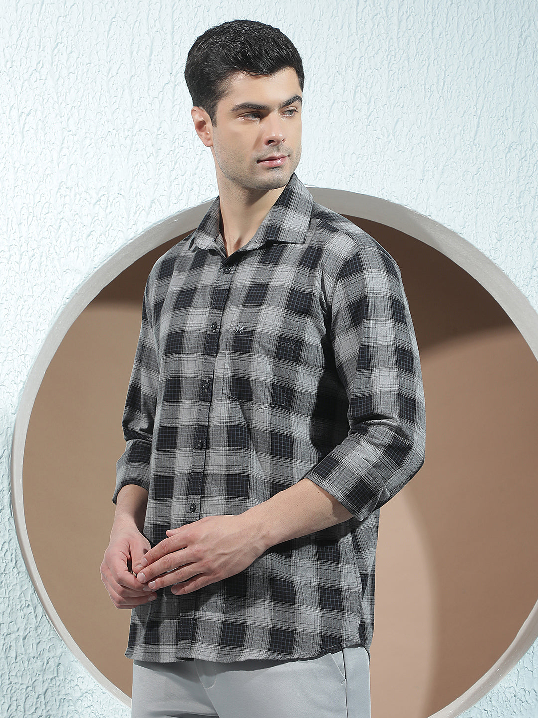 Navy Blue 100% Cotton Checked Shirt