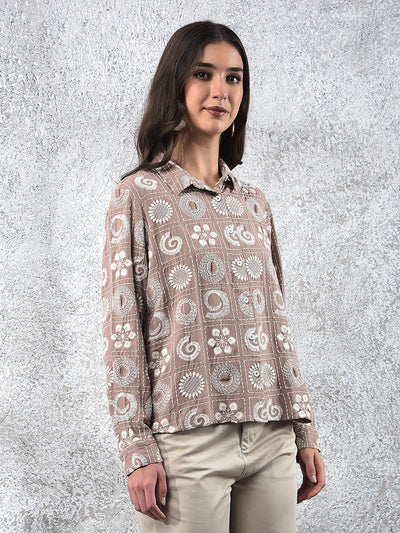 Brown Embroidered Linen Shirt