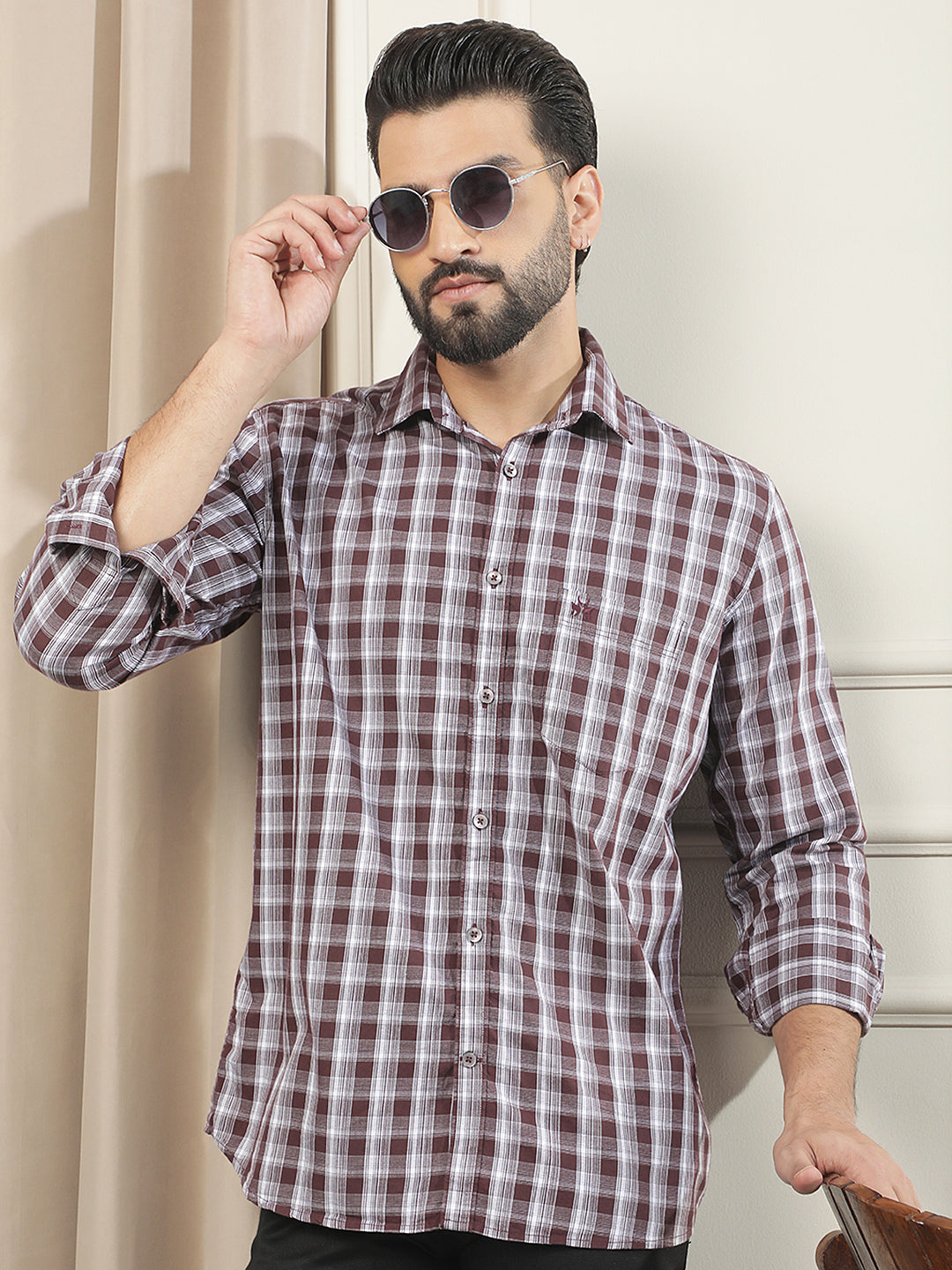 Purple Checked 100% Cotton Shirt
