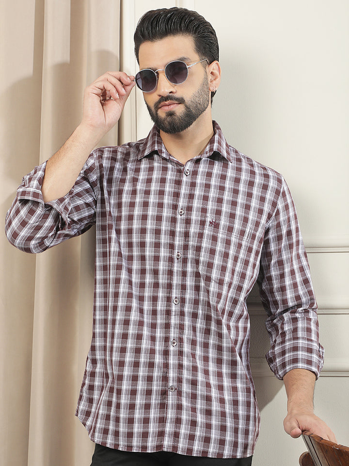 Purple Checked 100% Cotton Shirt