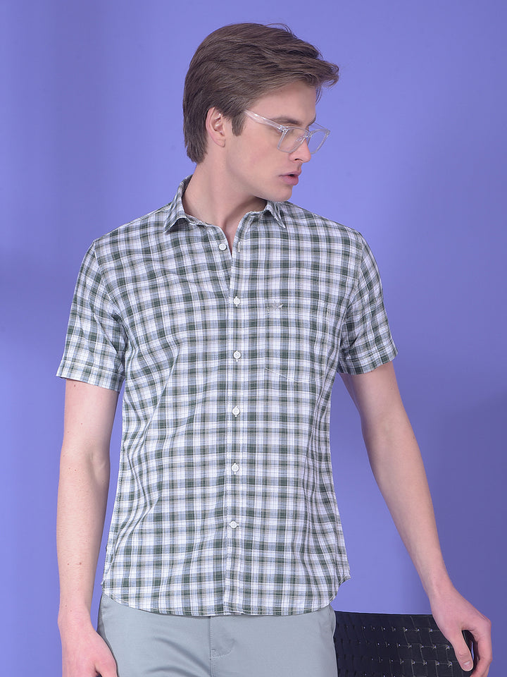 Vortex Sage Green 100% Cotton Checked Shirt