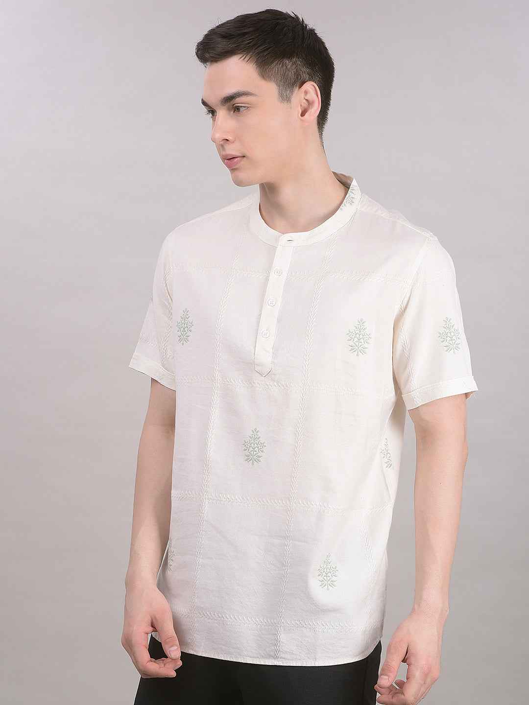 Cream Floral Print 100% Cotton Kurta