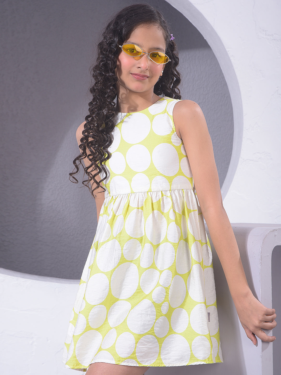 Yellow Polka Dots Sleeveless Mini Dress