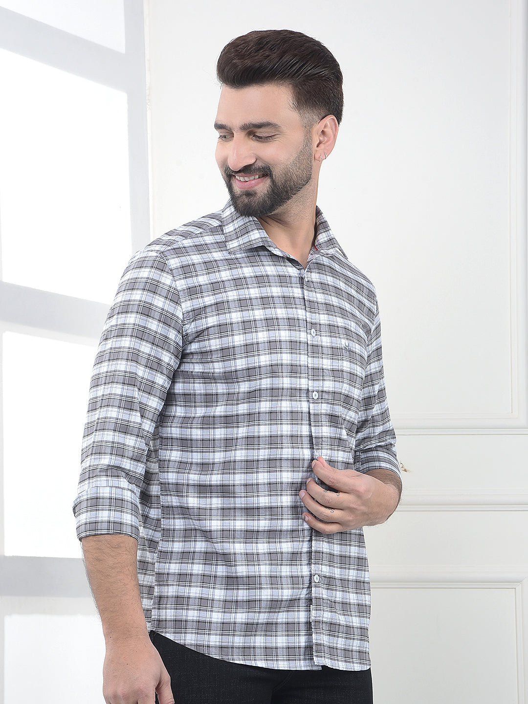 Onyx Grey Checked 100% Cotton Shirt