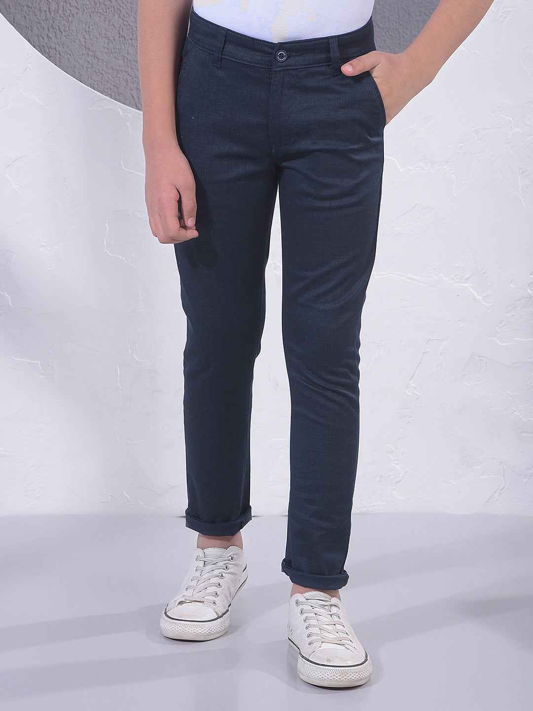 Navy Blue Textured Trousers