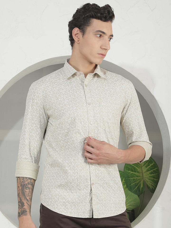 Pale Green Abstract Print Corduroy Shirt