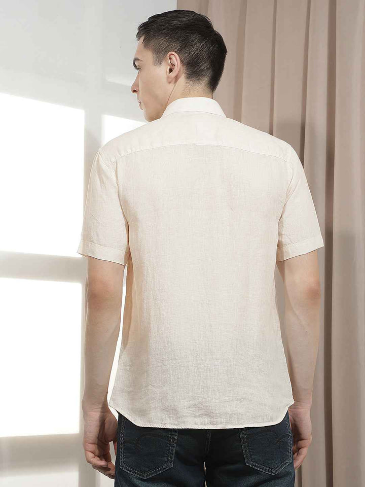 Elegant Beige Textured Linen Shirt