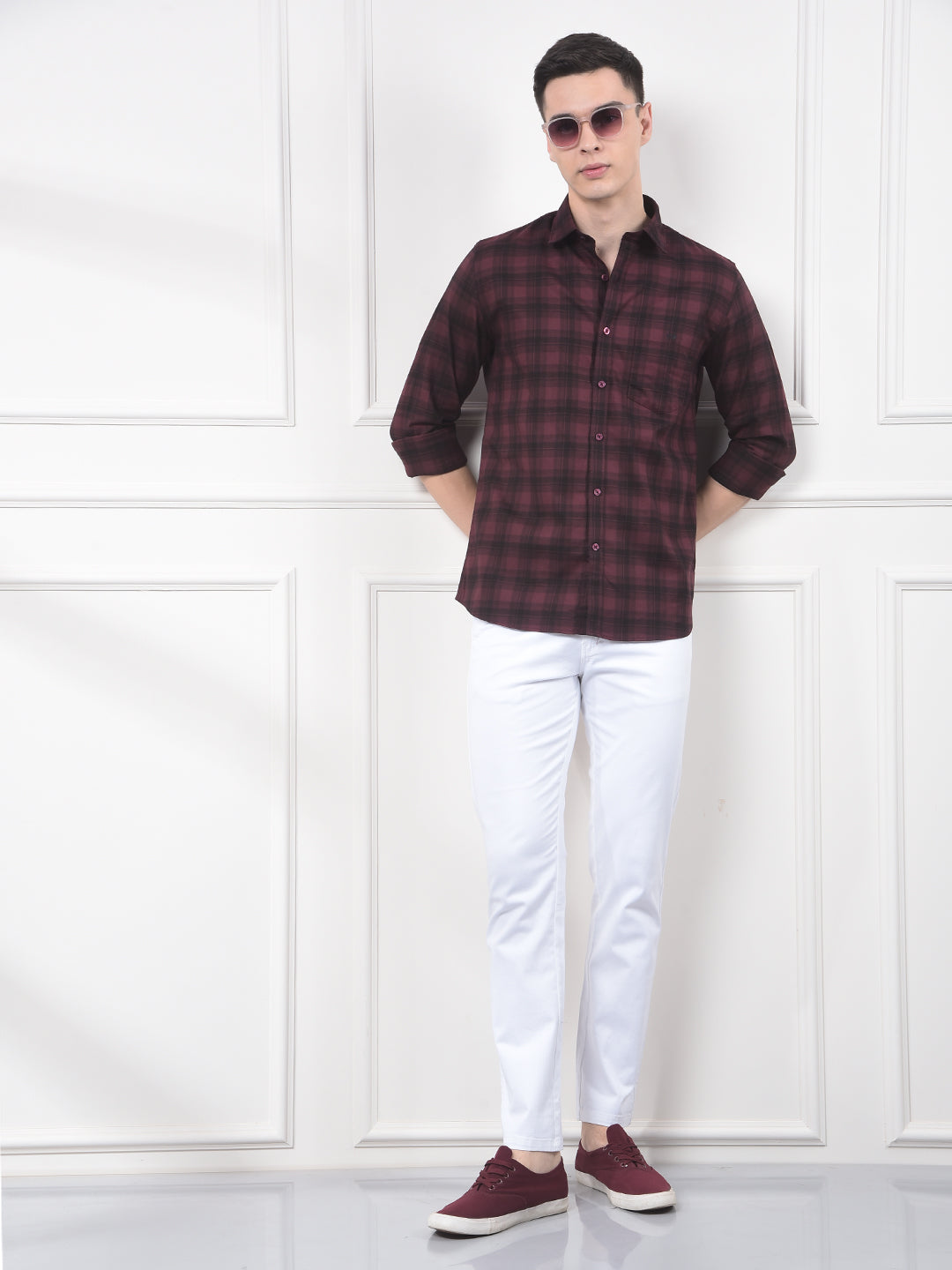 Maroon Checked 100% Cotton Shirt