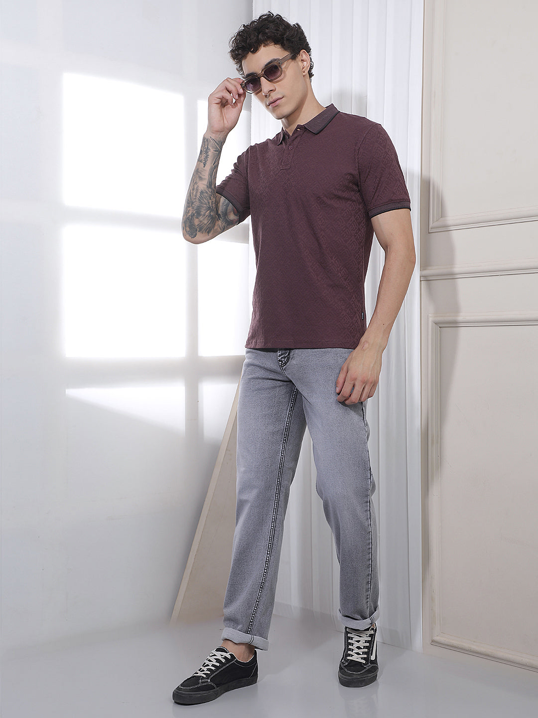 Wine Jacquard Polo T-Shirt