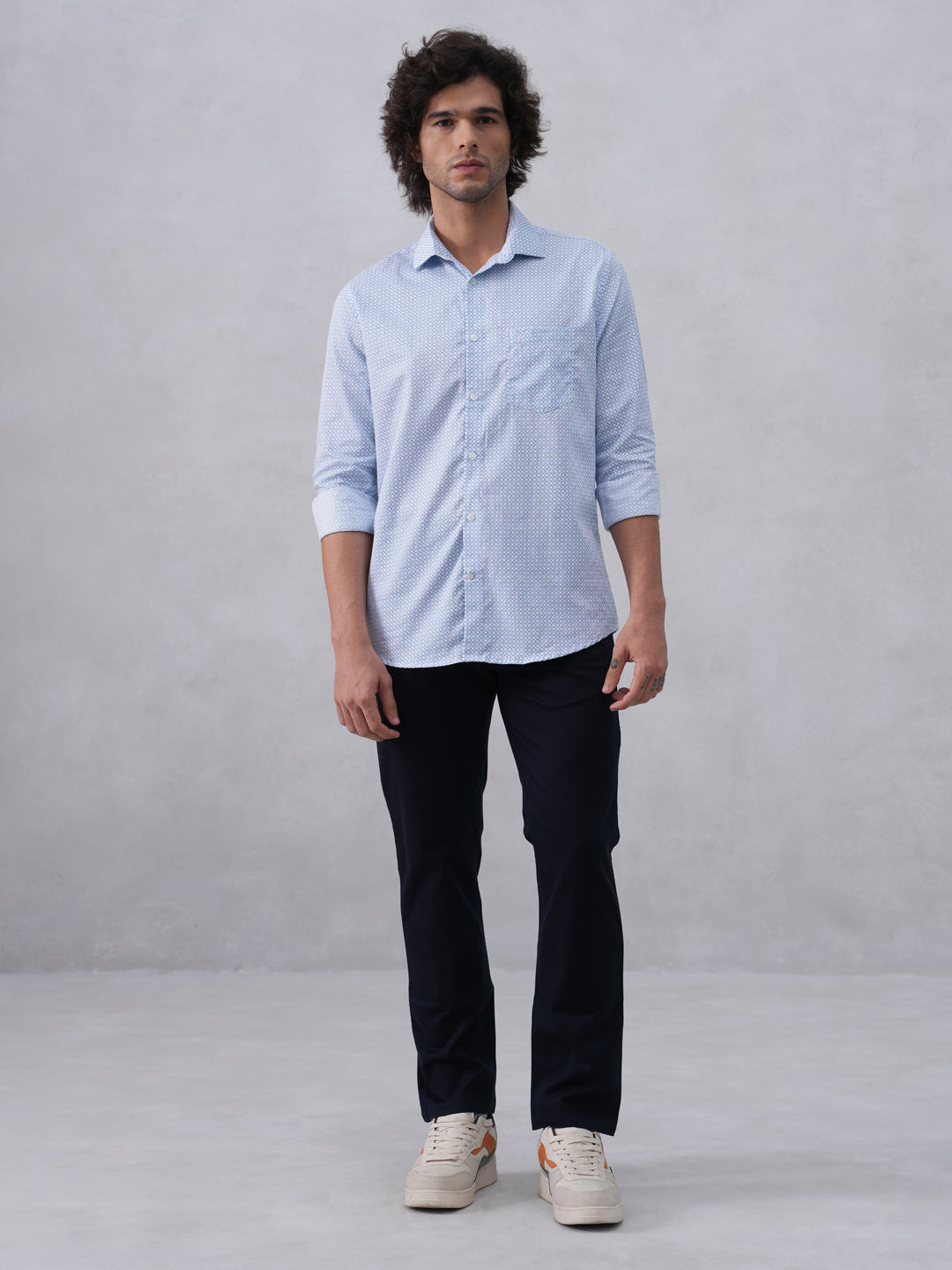 Blue Printed 100% Cotton Shirt