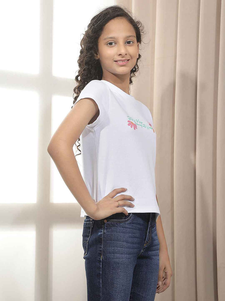 White Typographic Print T-Shirt