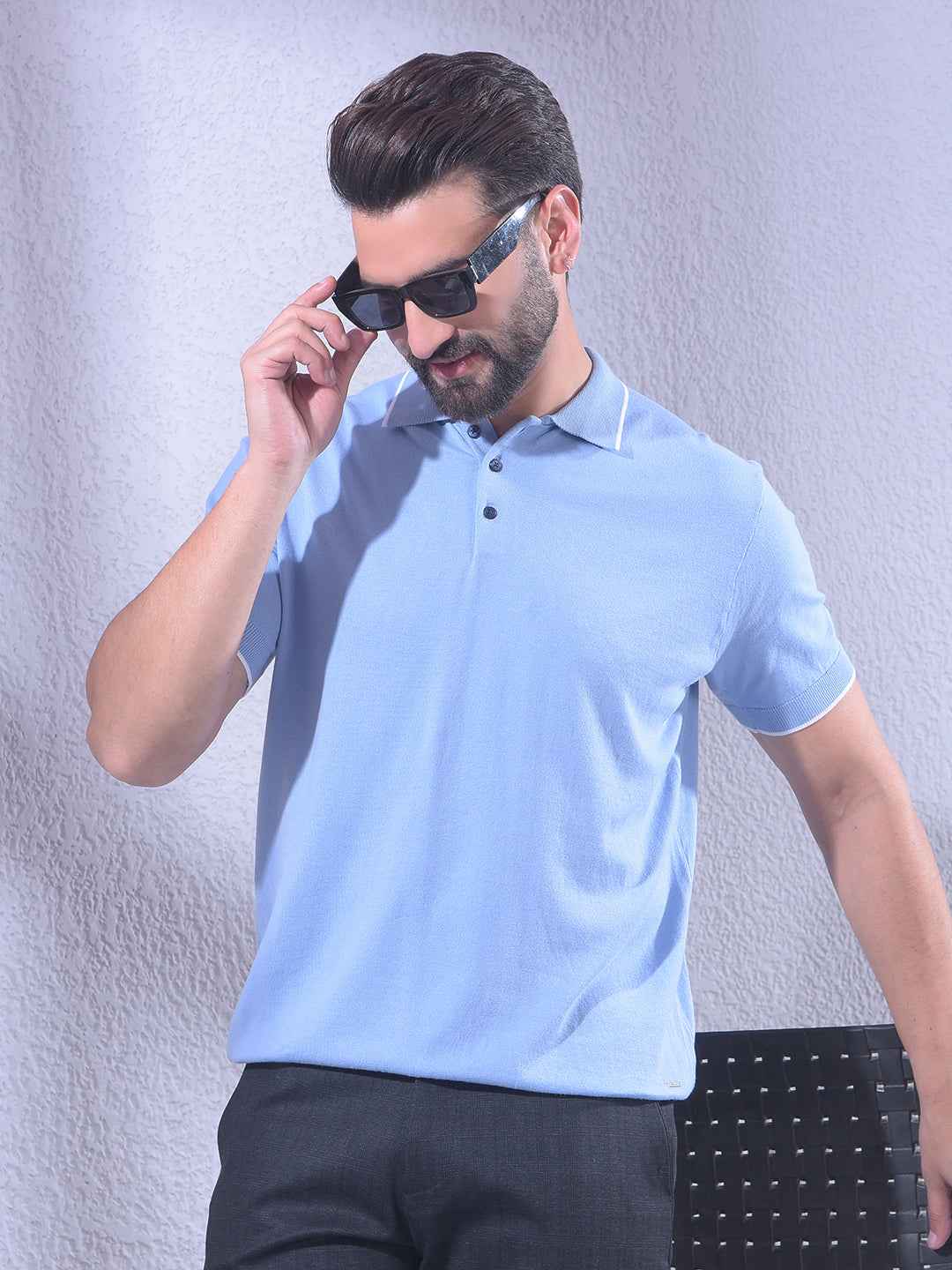 Sophisticated Sky Blue Blue Polo T-Shirt