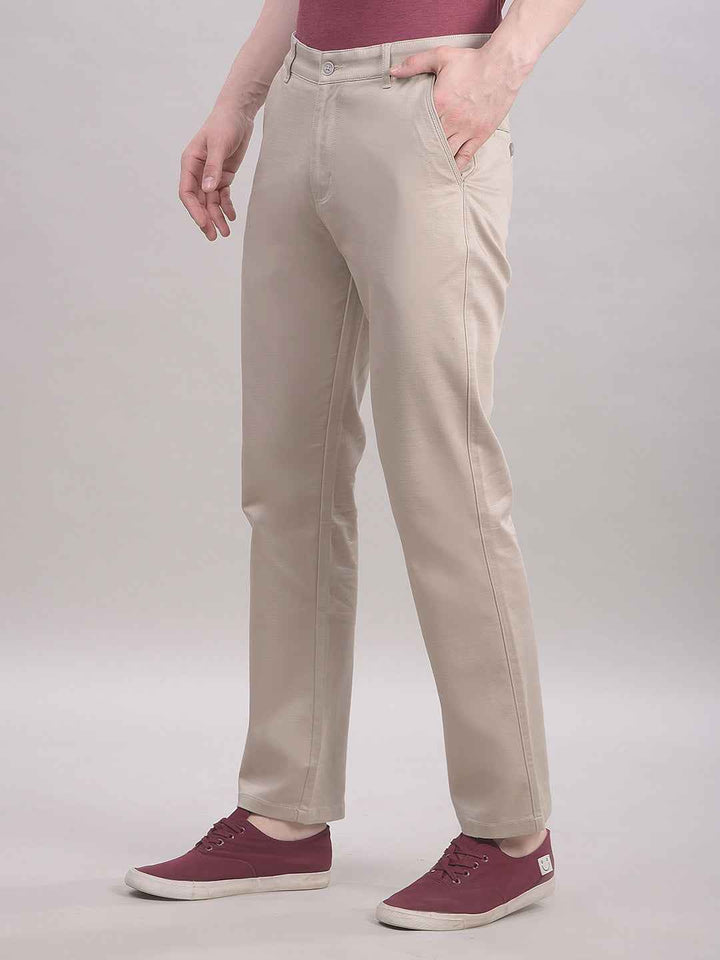 Beige Clean Straight Trousers