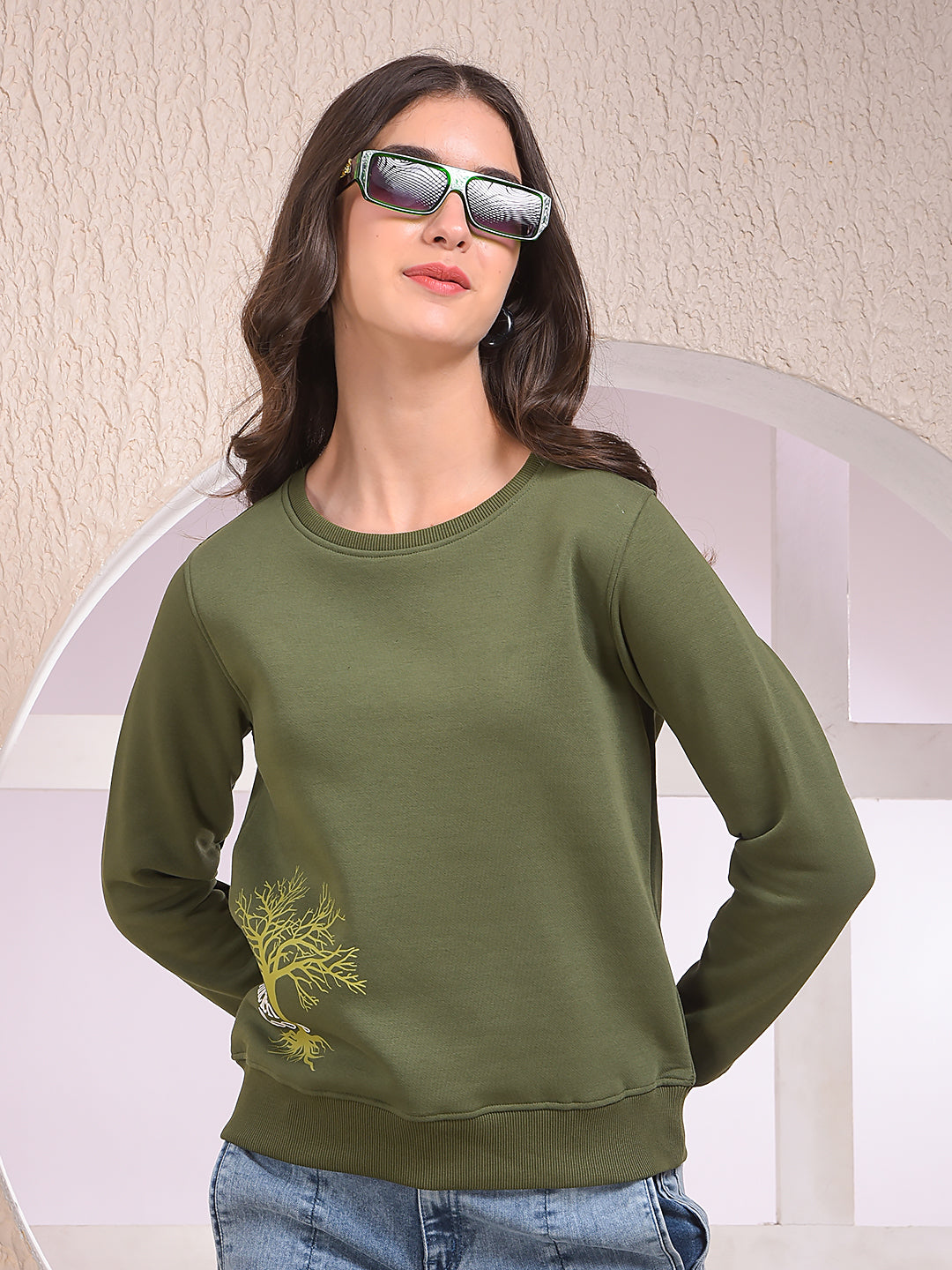 Olive Graphic Print Sweatshirt