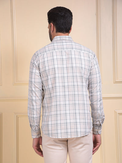 Beige Checked 100% Cotton Shirt
