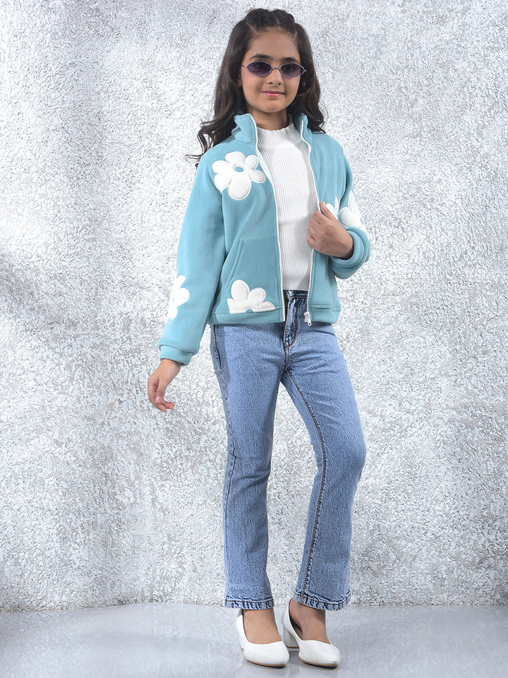 Green Graphic Print High Neck Knitted Sweatshirt