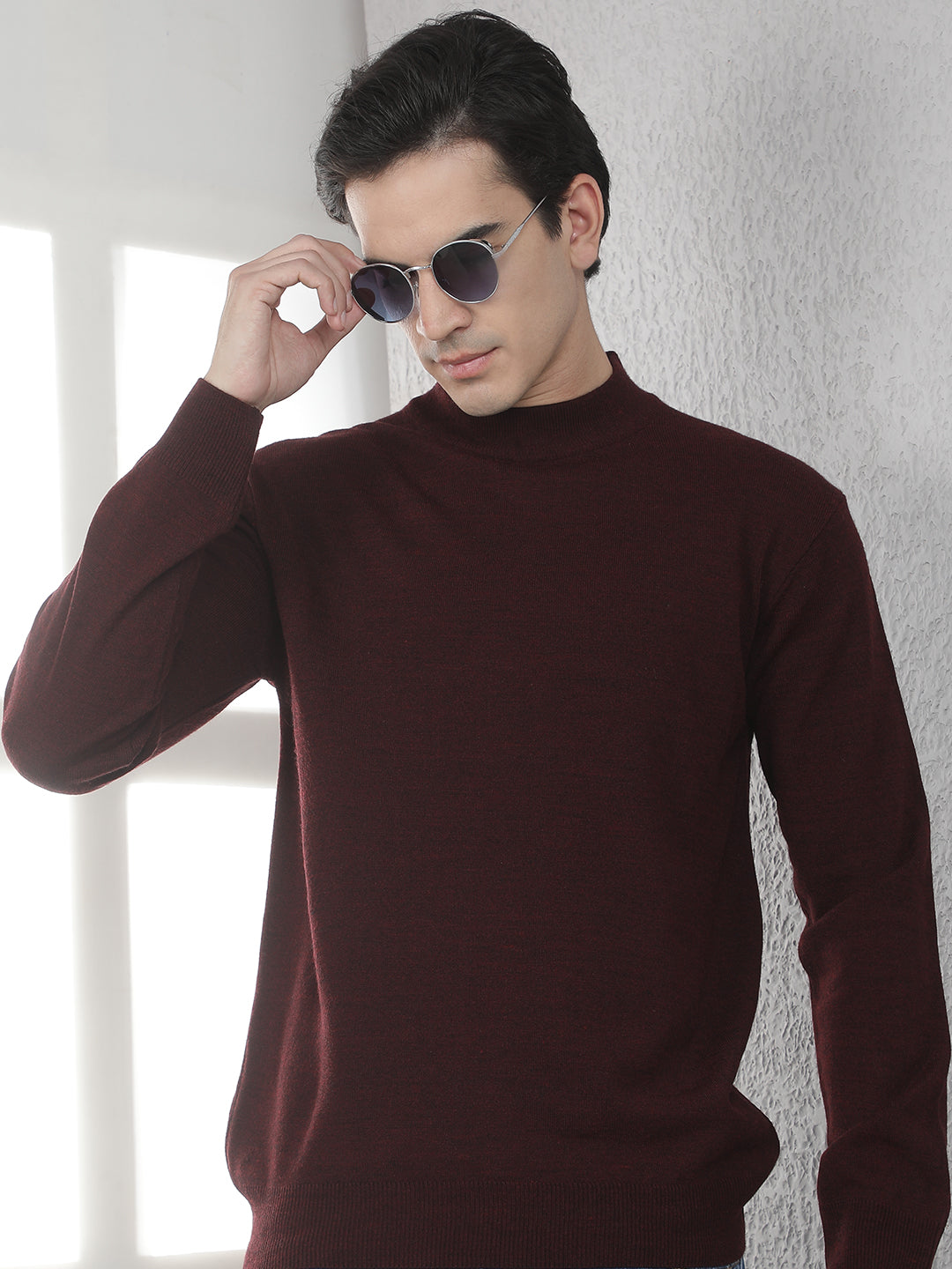 Maroon High Neck Sweater