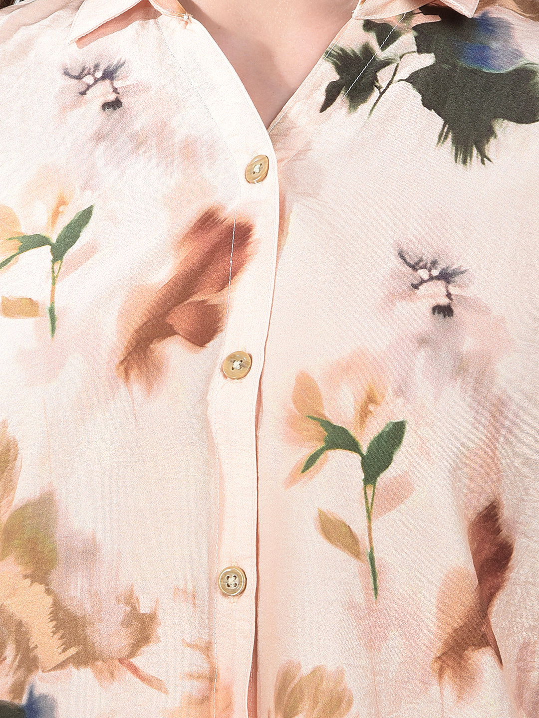Peach Floral Print Shirt