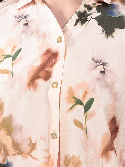 Peach Floral Print Shirt