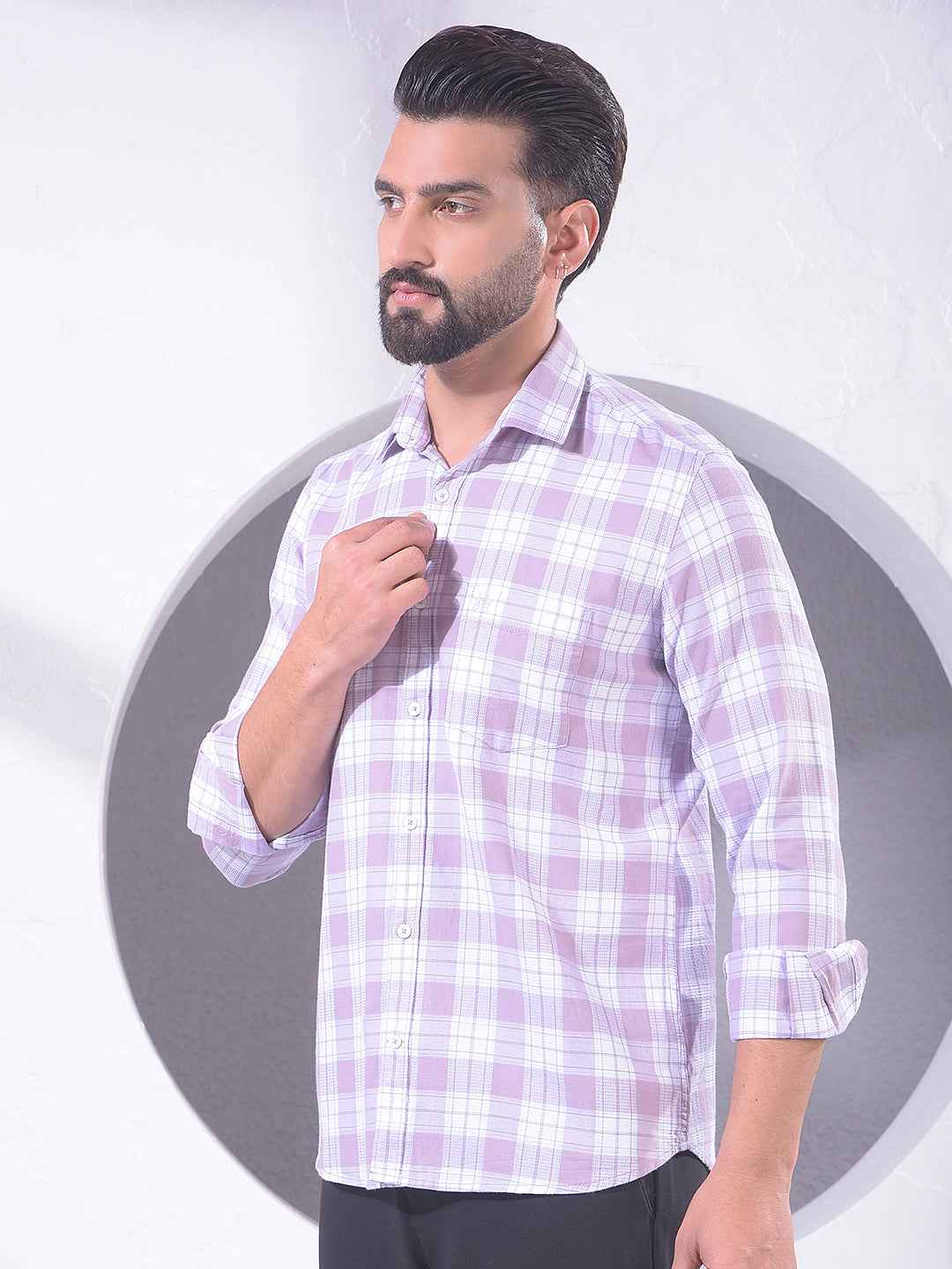 Purple Checked 100% Cotton Shirt