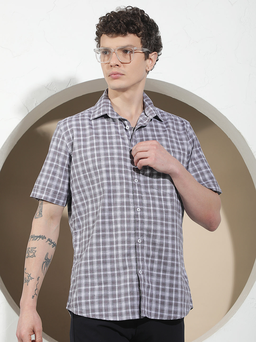 Purple Checked 100% Cotton Shirt