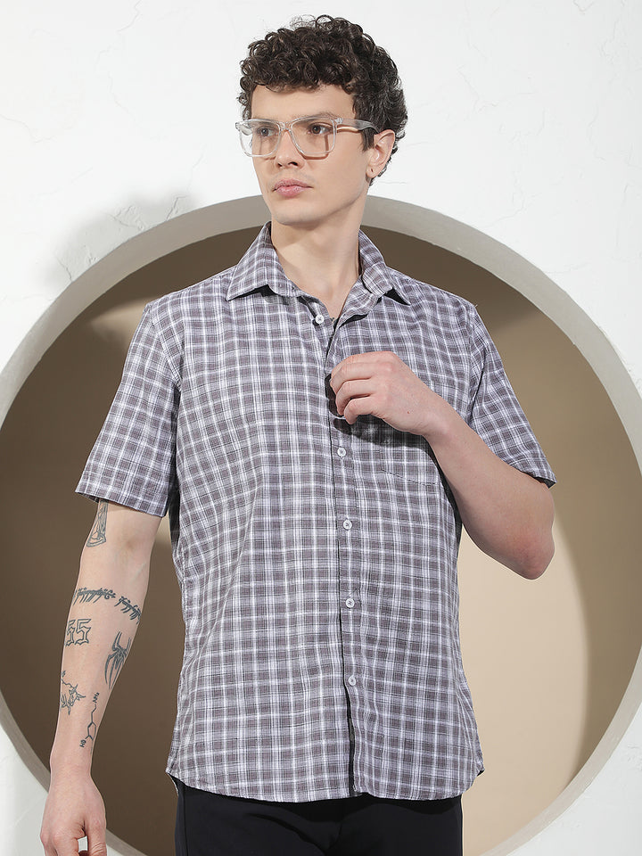Purple Checked 100% Cotton Shirt