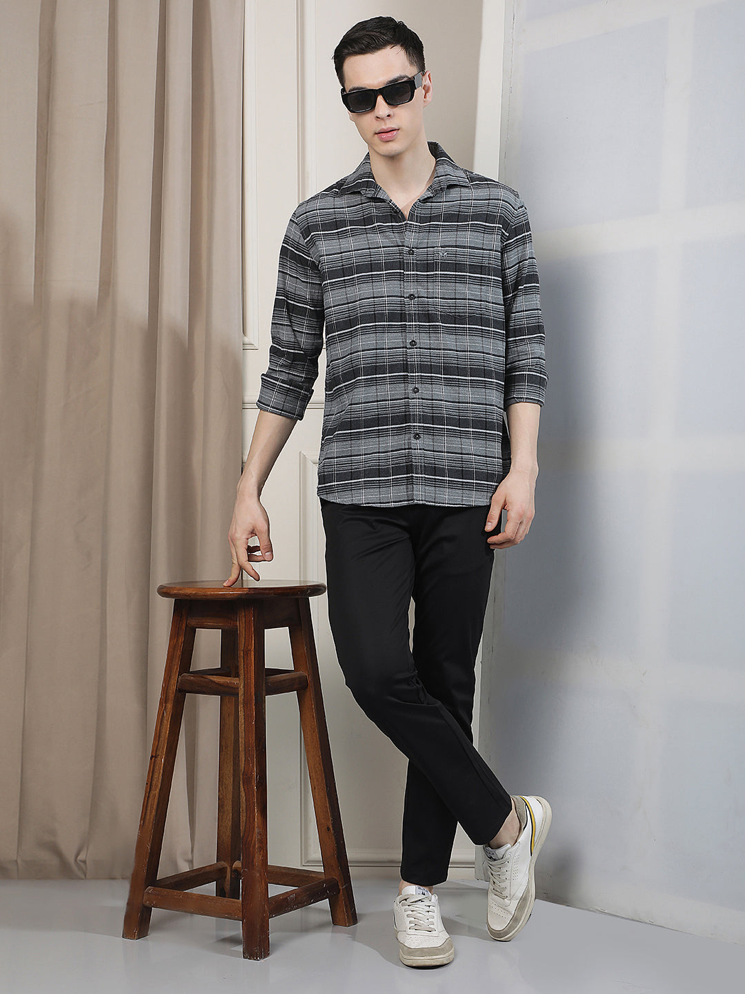 Grey Checked 100% Cotton Shirt
