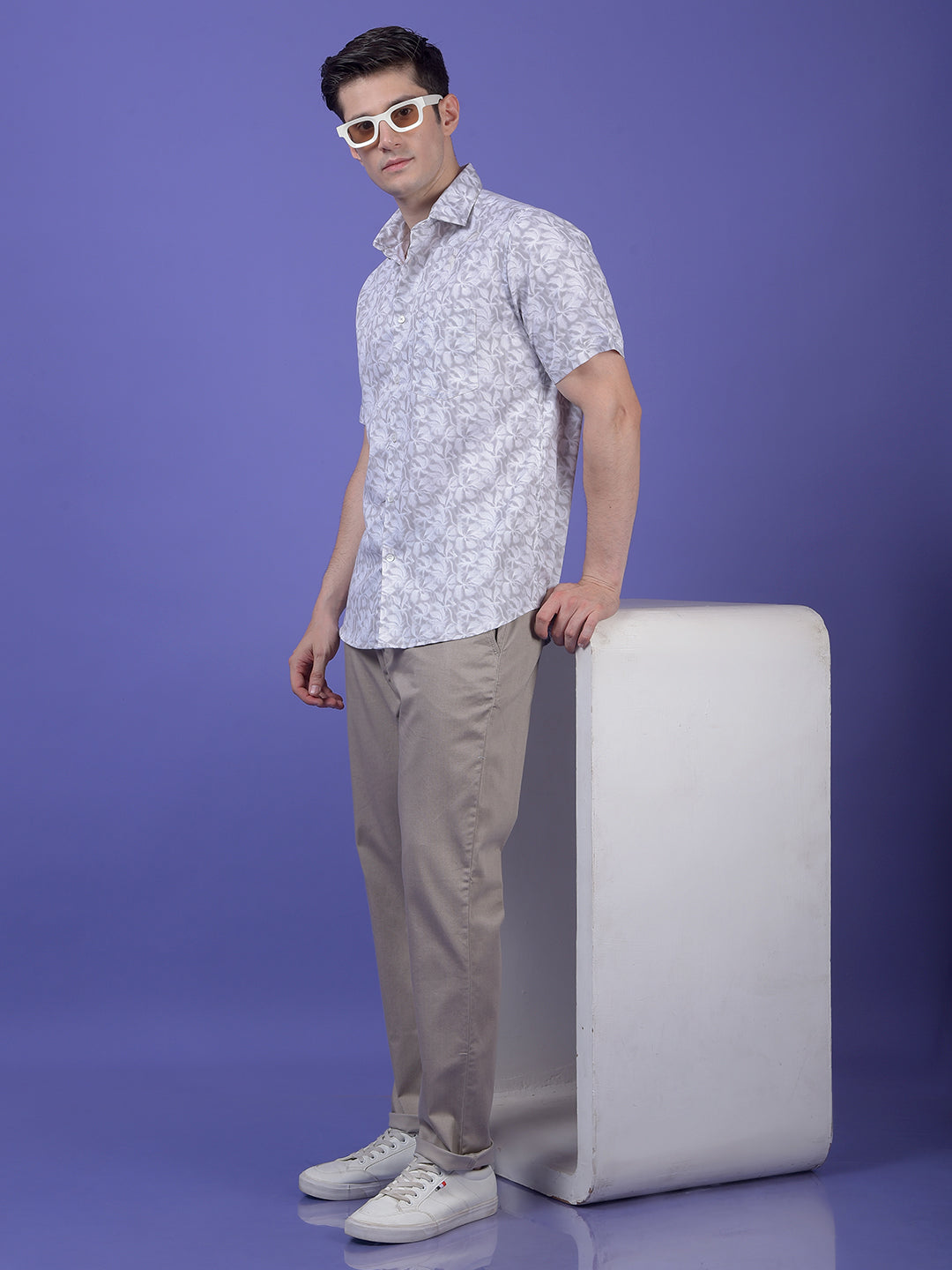 Grey Floral Print Shirt
