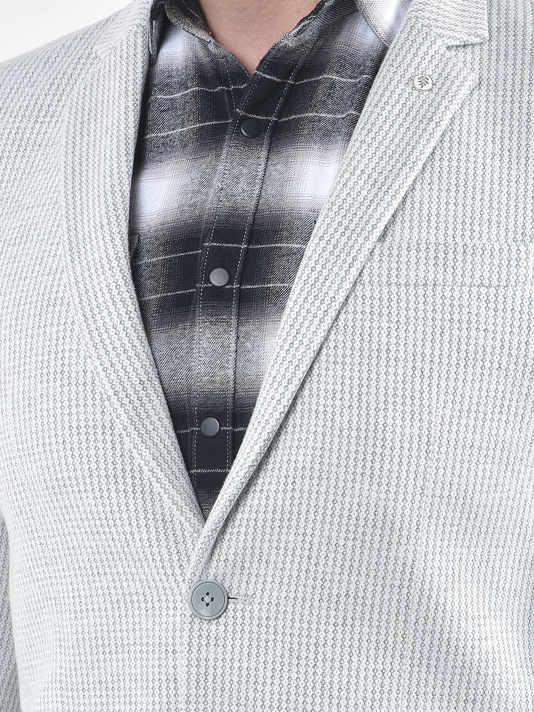 Grey Textured Single-Breasted Blazer