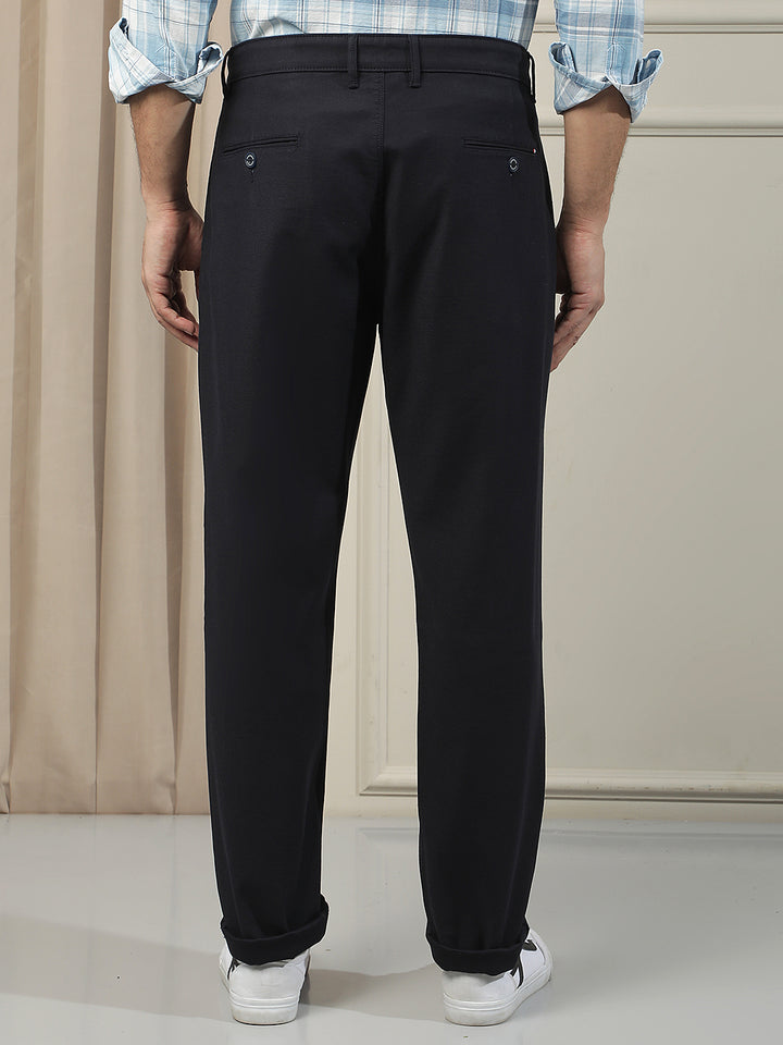 Navy Blue Cotton Stretchable Dobby Trousers