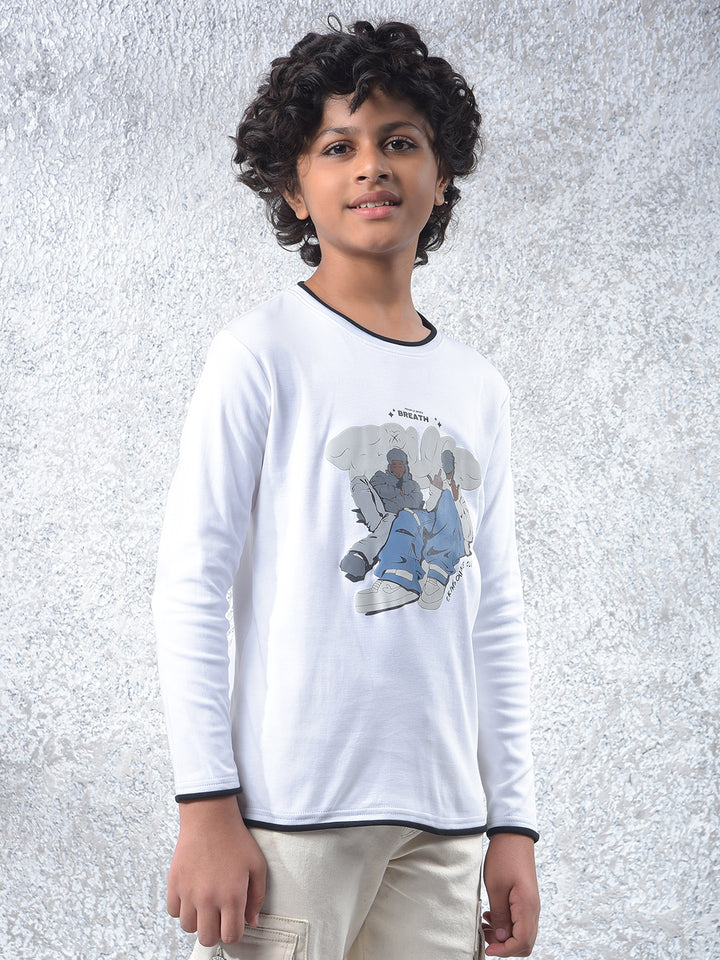 White Graphic Print 100% Cotton T-Shirt