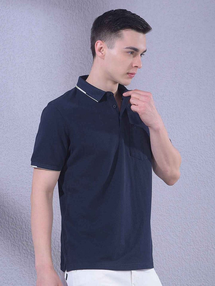 Navy Blue Polo Neck T-Shirt