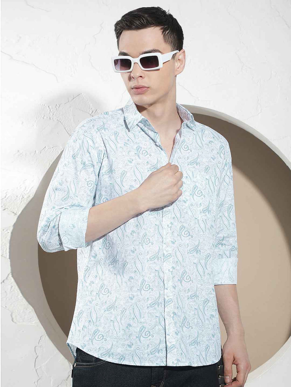 Blue Botanical Print Shirt