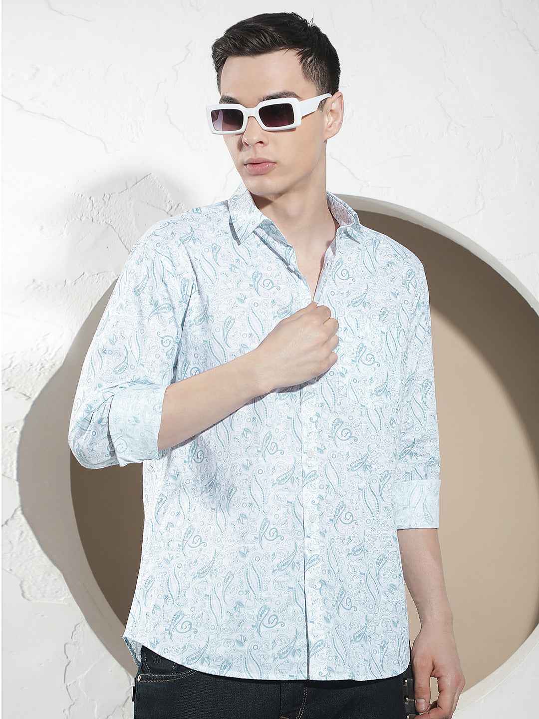 Blue Botanical Print Shirt