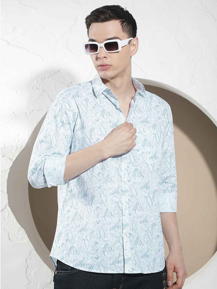 Blue Botanical Print Shirt